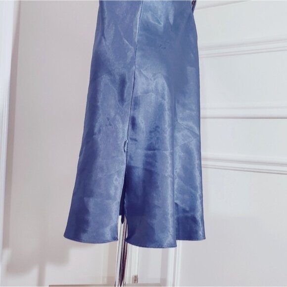 LA SENZA Steel Blue Satin Slip Dress with V String Low Back Detailing - Picture 9 of 16